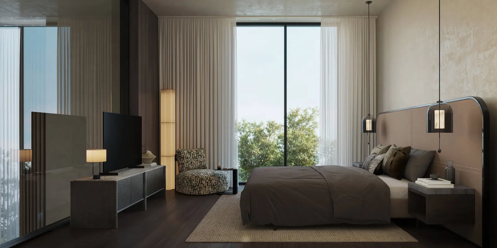 Modern dining room interior at Sei Saadiyat featuring natural materials and clean architectural lines