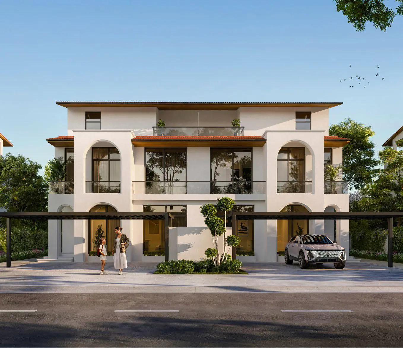 Modern facade of Nawayef Village villas – luxury homes in Abu Dhabi