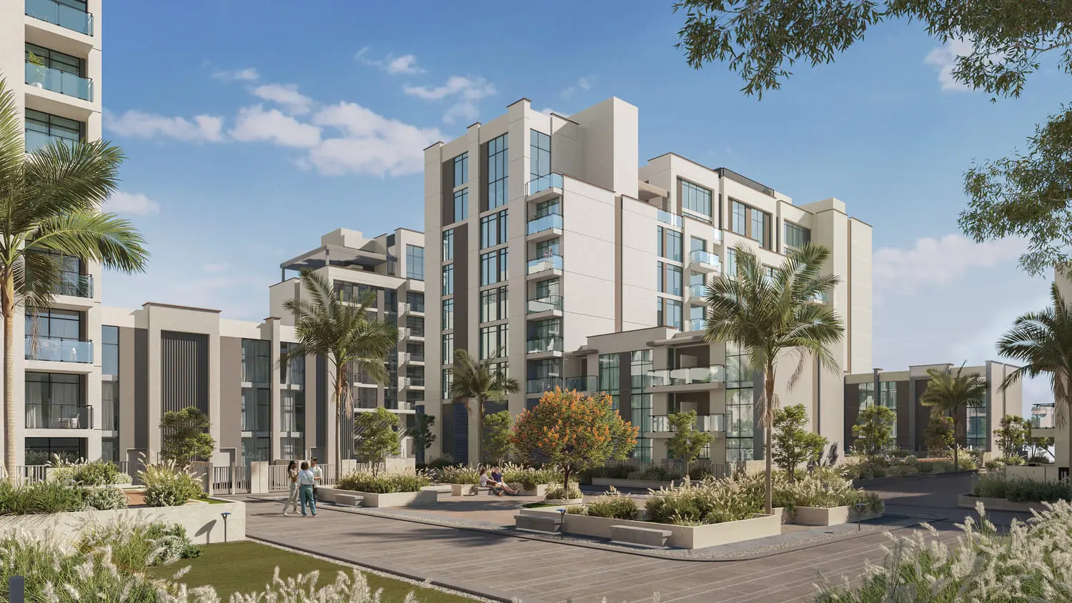 Exterior view of Royal Park Masdar City townhouses with modern architecture