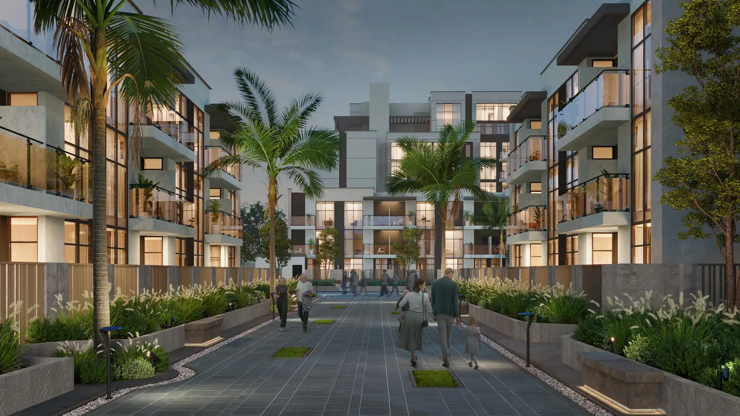 Royal Park at Masdar City apartment tower exterior facade in Abu Dhabi