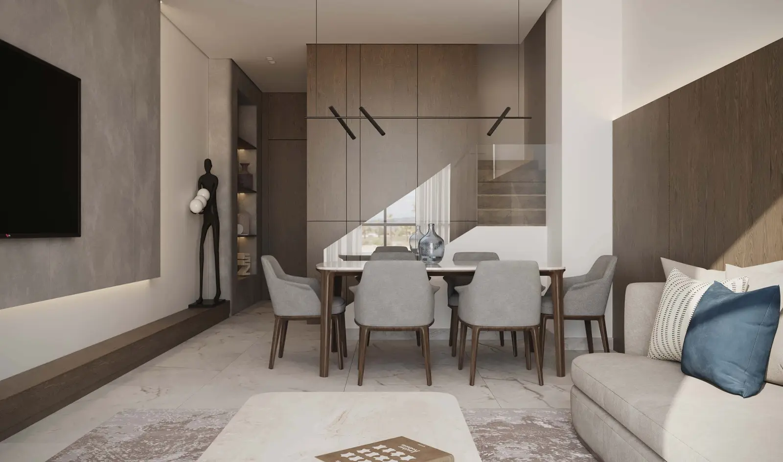 Contemporary bathroom with vanity unit and mirror at Reportage Village Khalifa City Abu Dhabi featuring premium tiles.