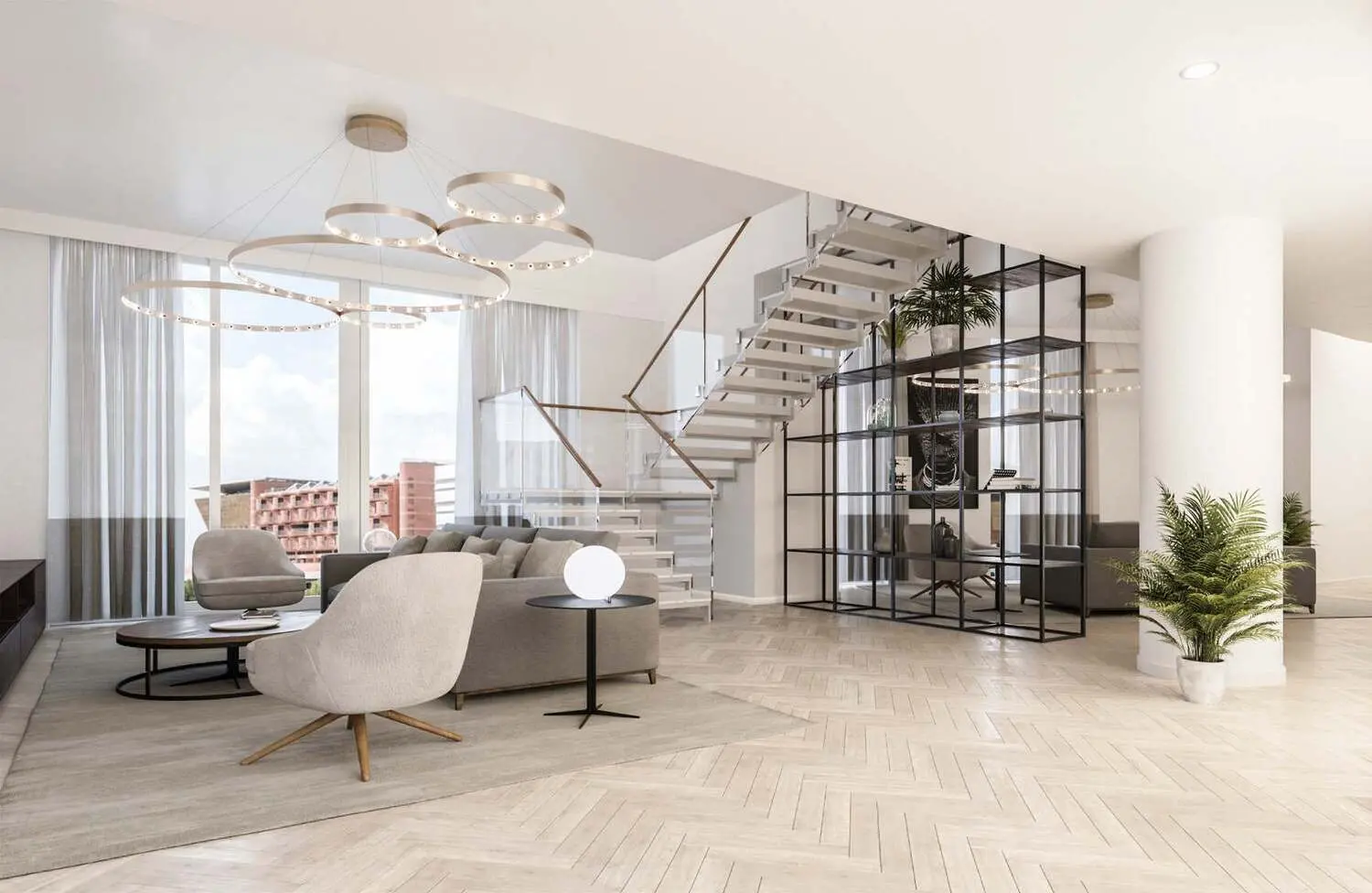 Luxurious master bedroom with built-in wardrobes at Al Mahra Residence in Masdar City Abu Dhabi.