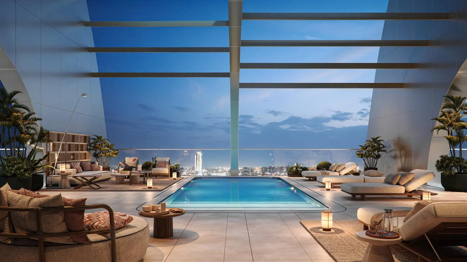 Living room interior at W Residences Al Maryah Island Abu Dhabi with luxury finishes and floor to ceiling skyline windows
