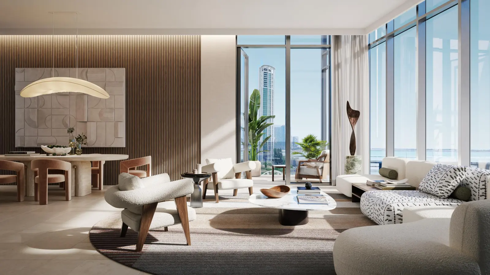Modern kitchen interior in W Residences at Al Maryah Island Abu Dhabi showing branded apartment cabinetry premium appliances and island
