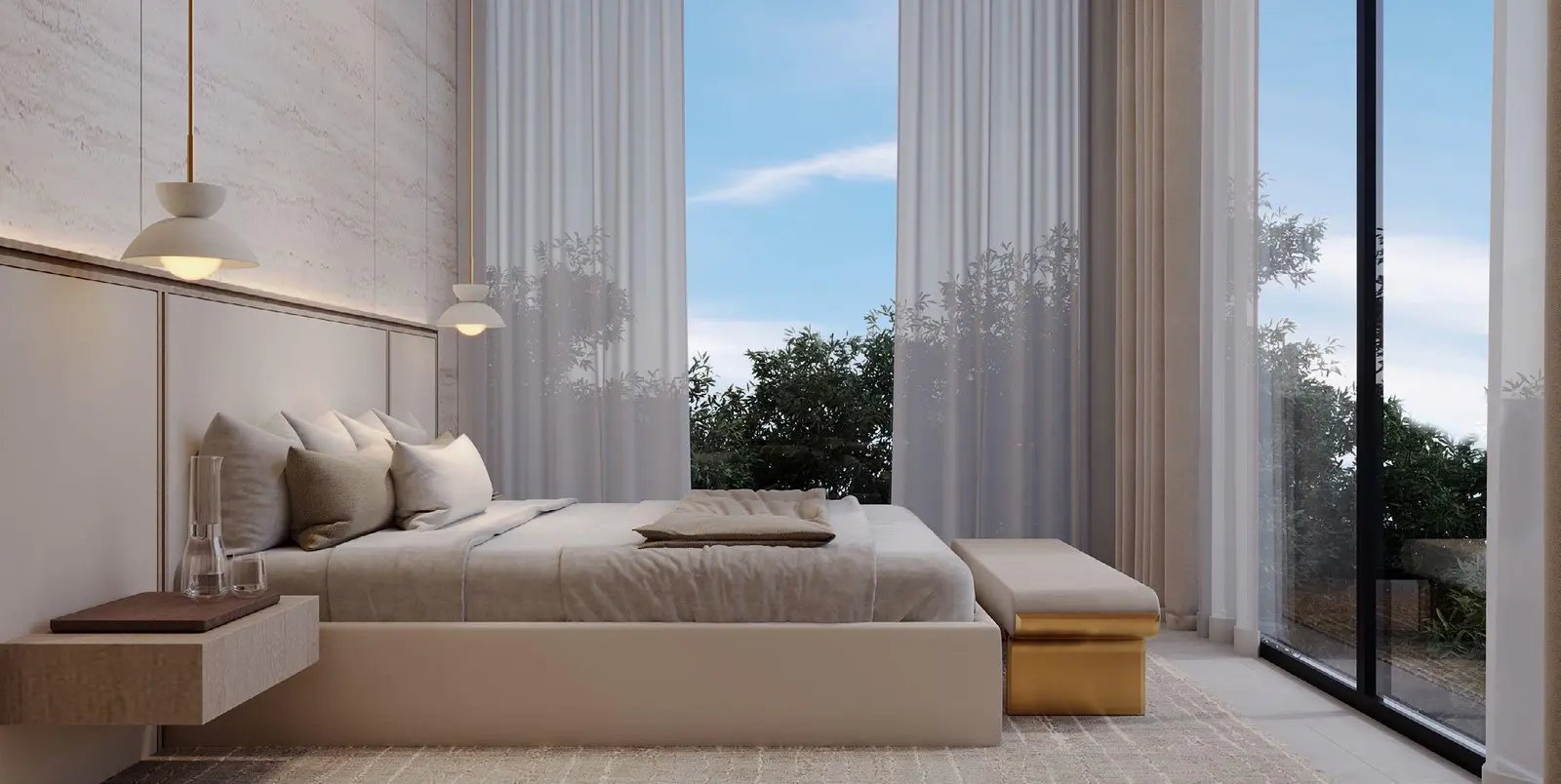 Indoor living area merging into garden courtyard inside Al Naseem villa