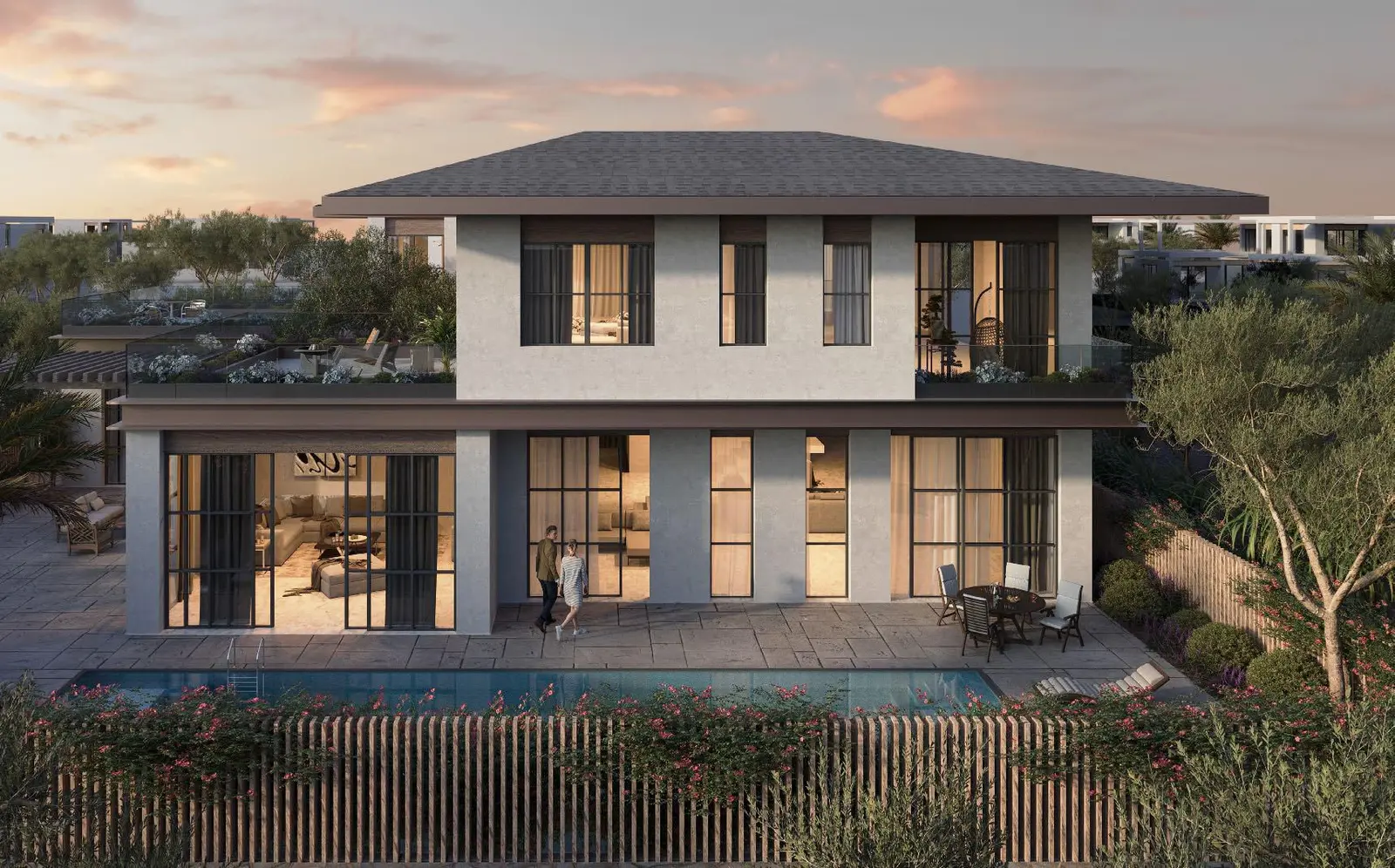Luxury villa driveway and entrance at Al Naseem community, Abu Dhabi