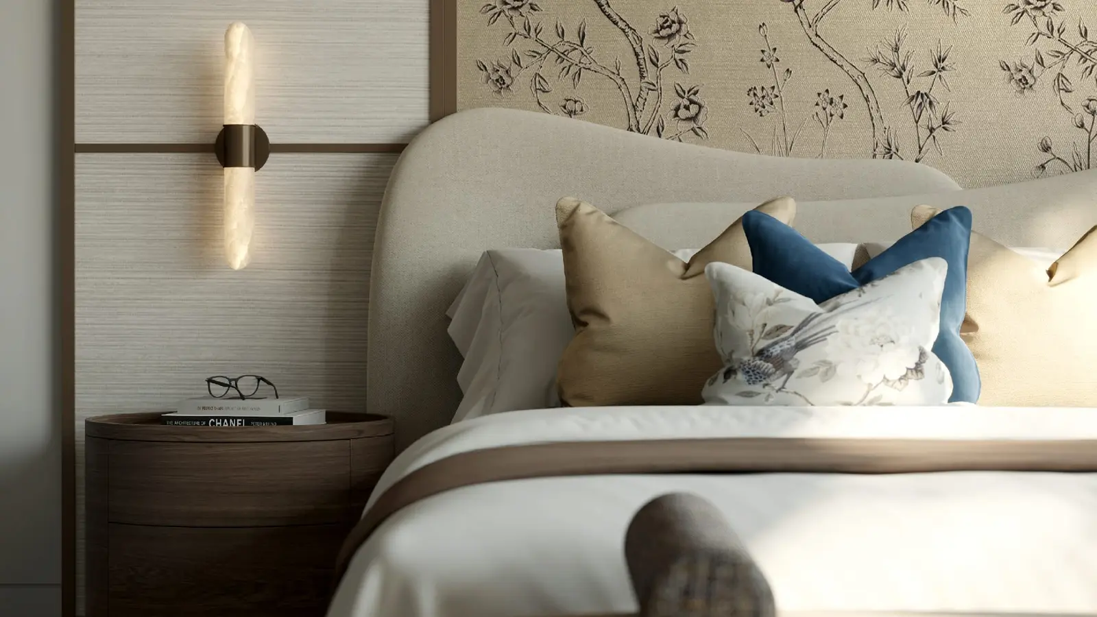 Luxury bedroom design at Mandarin Oriental Residences featuring premium finishes and refined details.